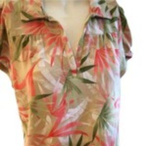 Caribbean Joe Island Supply Co Resort Wear Woman V-Neck Top Cap Sleeve Size XL